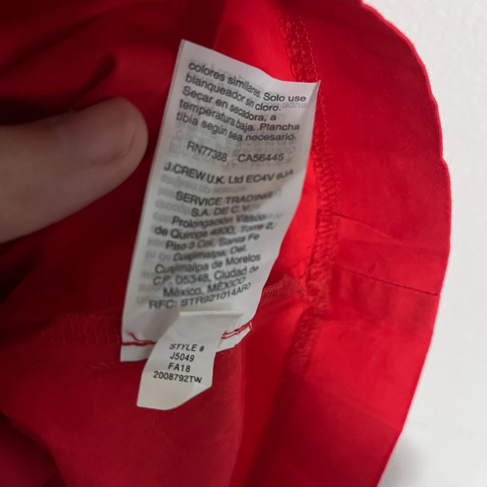 J. Crew Red Cotton V Neck Faux Wrap Poplin Midi Dress Size 2 - Picture 8 of 9